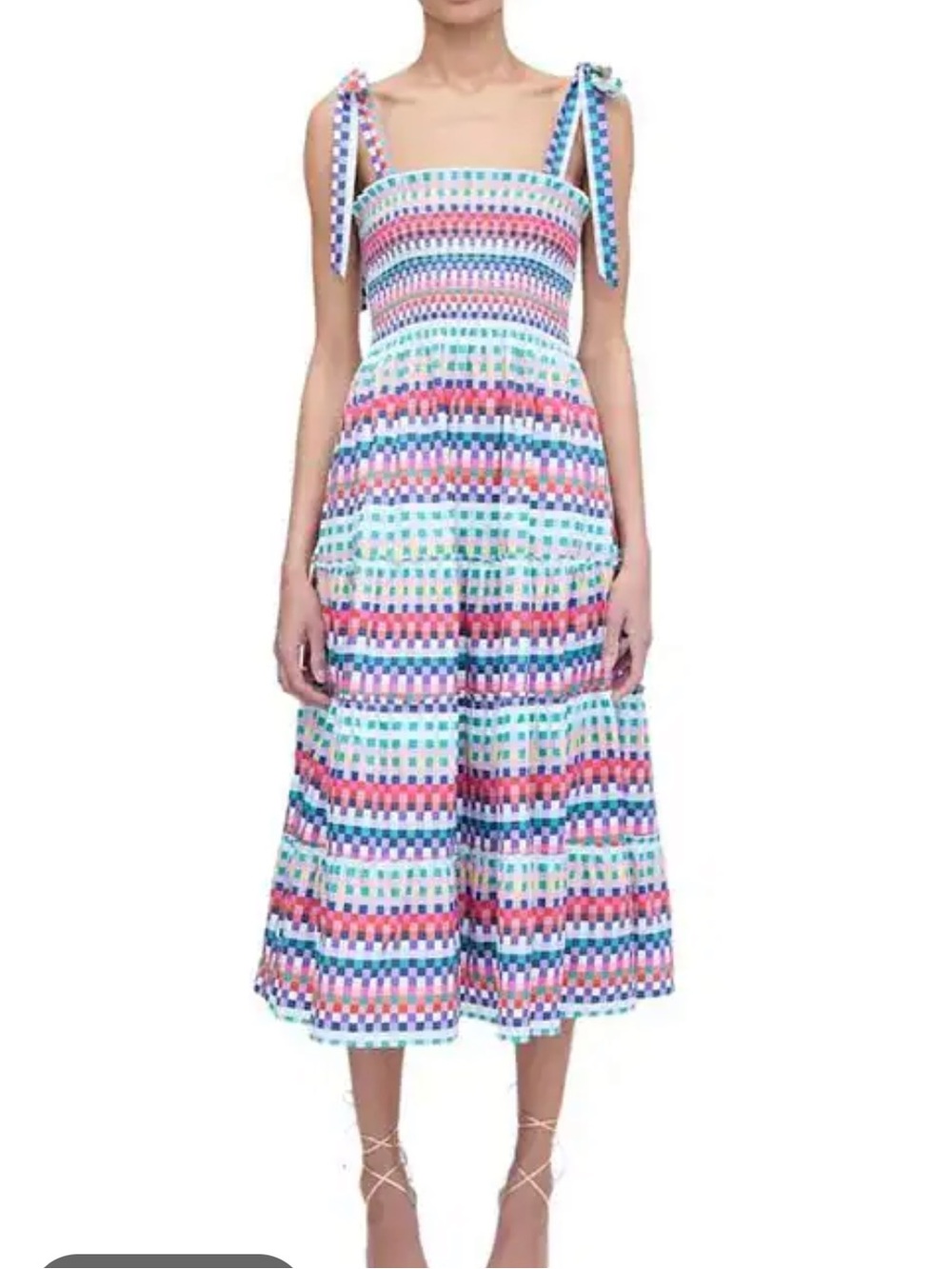 Hill House Multicolor Checked Smocked Sundress with Tie Straps